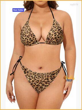 Plus Size String Bikini Set Halter Tie Side Two Piece Swimsuit